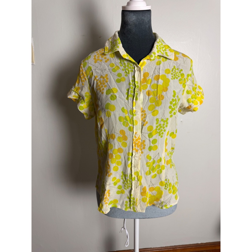 Vintage Y2K Mossimo 100% Silk Short Sleeve Button Down Blouse Floral capsule L